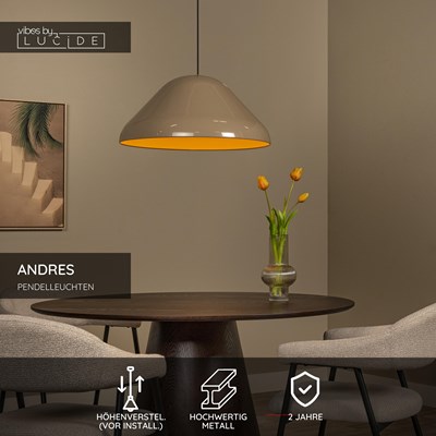 Lucide ANDRES - Pendelleuchten - Ø 56 cm - 1xE27 - Taupe | Vibes